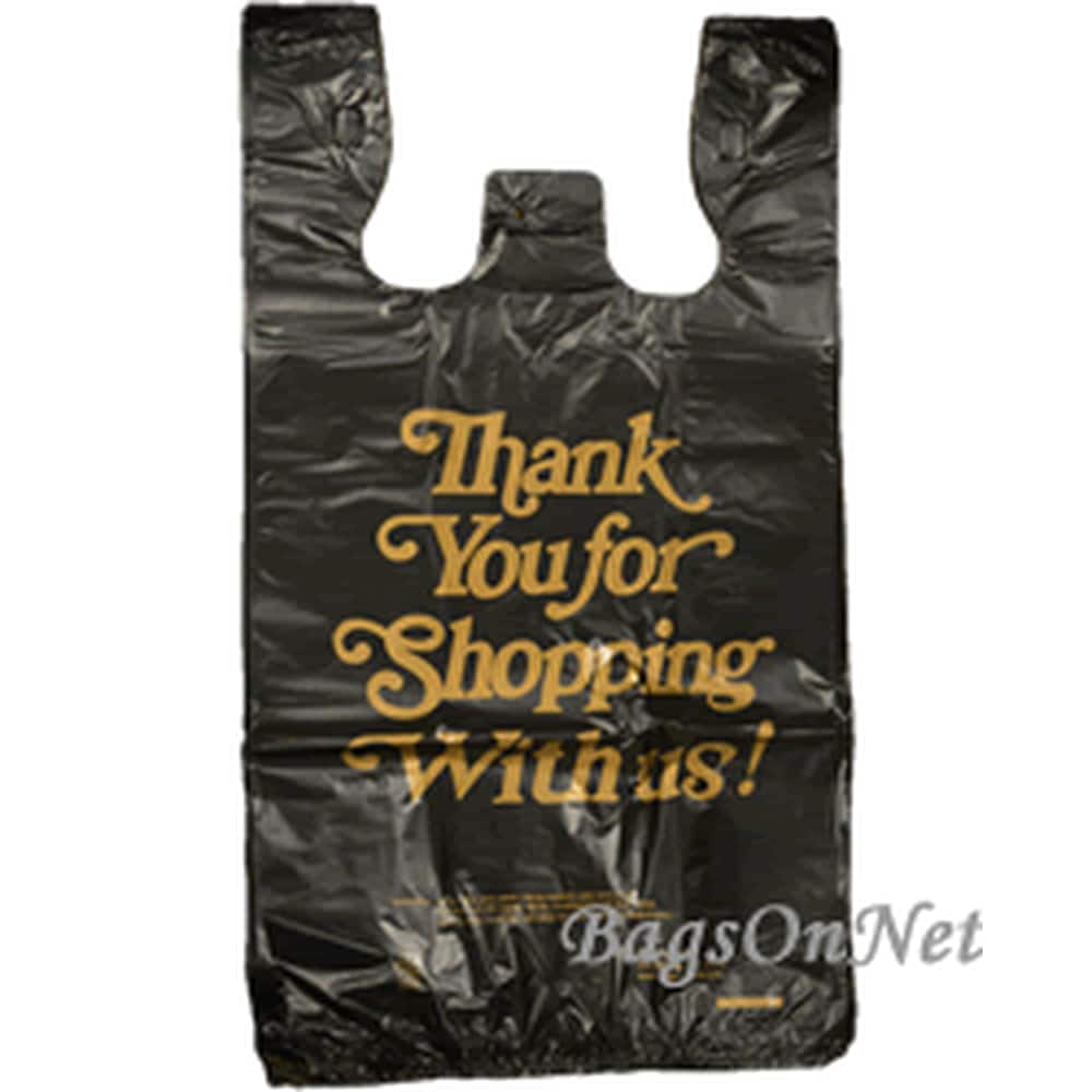 Small (8"W x 4" D x 15" H) Black Thank You Printed Shopping Bags