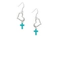 thumbnail image 2 of Delight Jewelry Silvertone Small Teal Crystal Cross Open Heart French Earrings, 2 of 4