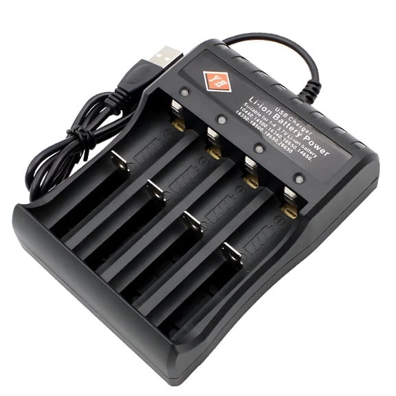 GJX 2026 New Adjustable Battery Charger with Usb Smart Universal 4-Bay Charger Universal Lithium 18650 Battery Charger for 3.7V Li-Ion 10440 14500 16340 16650 14650 18500--(Battery Not Included)