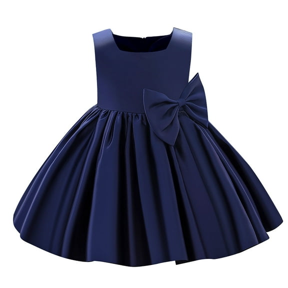 Odeerbi Girls Birthday Party Dresseseses Toddler Satin Embroidery Rhinestone Bowknot Gown Long Dresses Navy