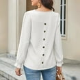 thumbnail image 4 of Corabera White Long Sleeve Shirts for Women Fall Tops Crew Neck Smocked Solid Western Outfit Flowy Chiffon Blouses Dressy Casual, 4 of 11
