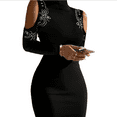 thumbnail image 2 of Elegant High Neck Hot Diamond Shoulder Long Sleeve Elastic Slim Fit Dress Party Dress Women's Clothing, 2 of 8