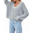 thumbnail image 2 of Women Casual V Neck Solid Color Long Sleeve Off Shoulder Loose Crop Pullover Sweater Tops, 2 of 9