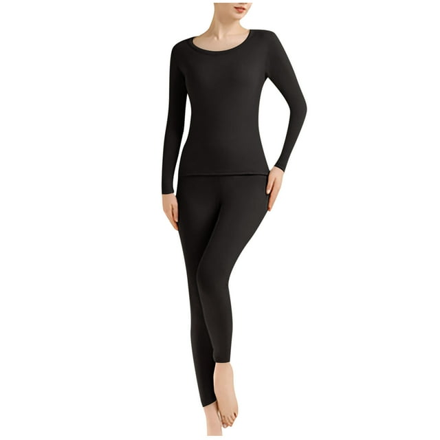 WRKEKC Womens Thermal Set Ribbed Long Sleeve Crew Neck Base Layer Warm Set Casual Top and Pants Sleepwear Loungewear Set