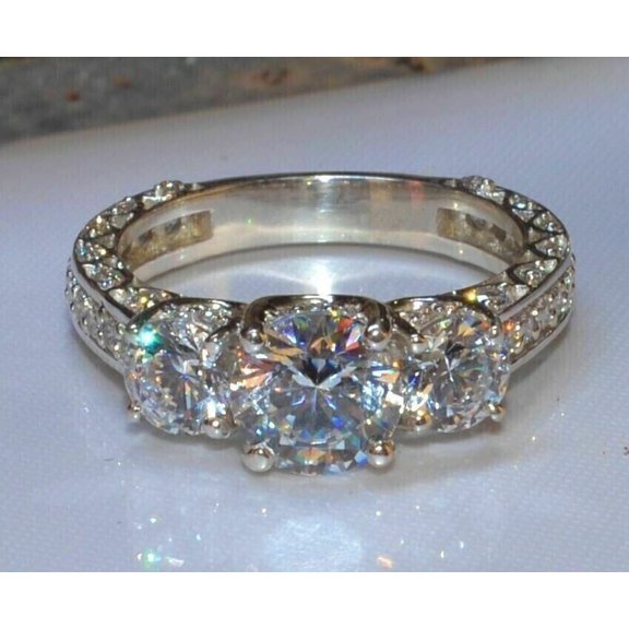 3Ct Round Cut Lab Created Diamond Anniversary Engagement Ring 14K White Gold Plated Silver