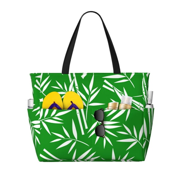 Lsque Bamboo Beach Travel Bag - Water-Resistant, Large Capacity Lightweight Tote with 7 Pockets for Women and Men - Perfect for Beach, Pool, Gym, and Travel