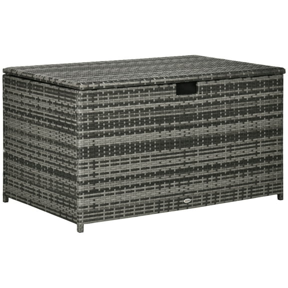 Outsunny 113 Gallon Deck Box Rattan Outdoor Storage Box Waterproof Storage Container for Indoor Patio Furniture Cushions Pool Supplies Garden Tools Dark Gray