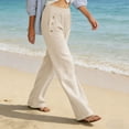 thumbnail image 6 of Miluxas Womens Summer Solid Straight Leg Slacks Comfy Elastic Waistband Pocket Pants Lightweight Soft Beach Vacation Pants Beige, 6 of 8