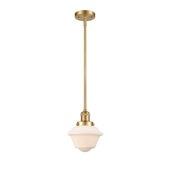 Innovations Lighting Franklin Restoration Oxford - 1 Light 8" Stem Hung Mini Pendant Satin Gold/Matte White