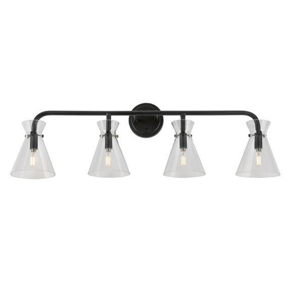 Beaker 4-Light Black Bath Vanity Light with Clear Glass