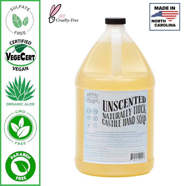 Unscented Organic Castile Liquid Hand Soap 1 Gallon Refill Adams Handmade  Soap