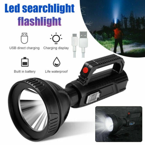 Bright Handheld Spotlight USB Rechargeable Headlight Flashlight Torch LED Lamp 
