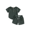 thumbnail image 1 of Faithtur 2Pcs Baby Boy Summer Outfits, Short Sleeve Button Down Pocket Tops + Shorts Set Toddler Clothes, 1 of 8