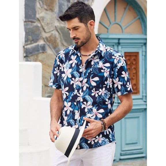 COOFANDY Mens Hawaiian Shirts Short Sleeve Casual Button Down Tropical Beach Shirt