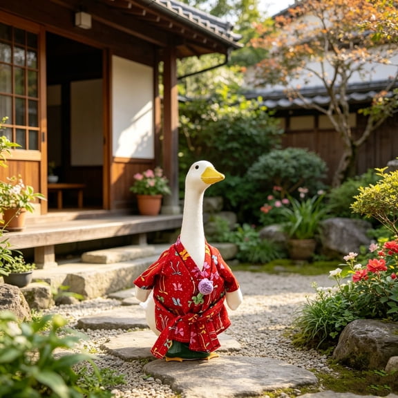 Cififendec Summer Porch Goose Outfit, 23" Goose Figurine Bathrobe Costume for Outdoor Yard Garden Summer Themed Party Decor Accessory
