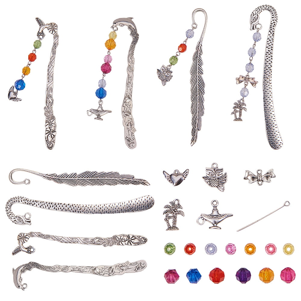 DIY Bookmark Making Tibetan style Alloy Pendants and Links Bookmarks Transparent Acrylic Beads and Iron Eye Pin Mixed color