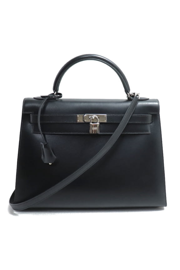 Pre-Owned HERMES Kelly 32 2-Way Shoulder Bag, Black, External Stitching, D Stamp, Box... (Good)