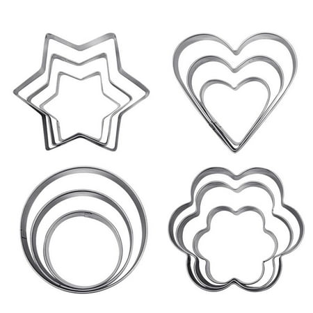

12Pcs Heart/Flower/Round/Star Fondant Cake Cookie Mold Cutter Decorating Tools Silver Stainless Steel