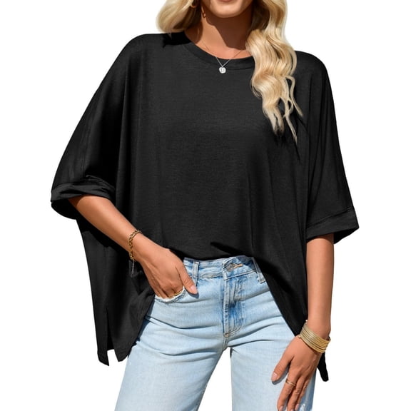 Women Summer Oversized T Shirt Batwing Sleeve Short Sleeve Asymmetric Hem Top Loose Waist T Shirt
