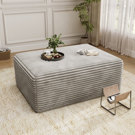 IDEALSOUL Corduroy Ottoman, Rectangle Ottoman Foot Rest for Couch, Oversized Modular Sectional Sofa Stool, Extra Seating & Coffee Table for Sofa, Cloud Foot Rest Foam Support, No Assembly Required