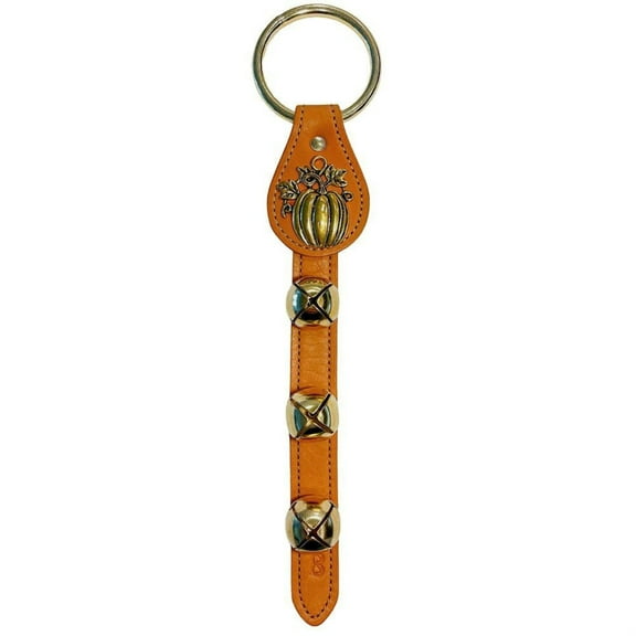 Pumpkin Charm Natural Leather Strap Sleigh Bell Door Hanger Made in USA