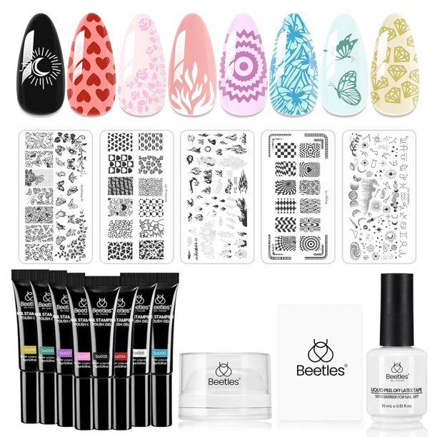 Set de sellos de uñas en gel Beetles French Tip con estampado de 8 colores