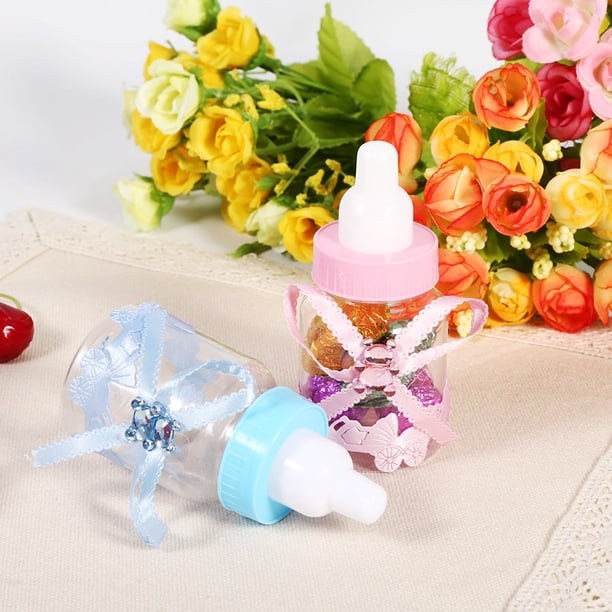 Caja Linda de 50 Botellas de chocolate y Dulces, Diseño de Biberón Con Hermoso Lazo y Osito de Cristal, Perfecta para Regalos y Decoraciones de Fiestas de baby shower