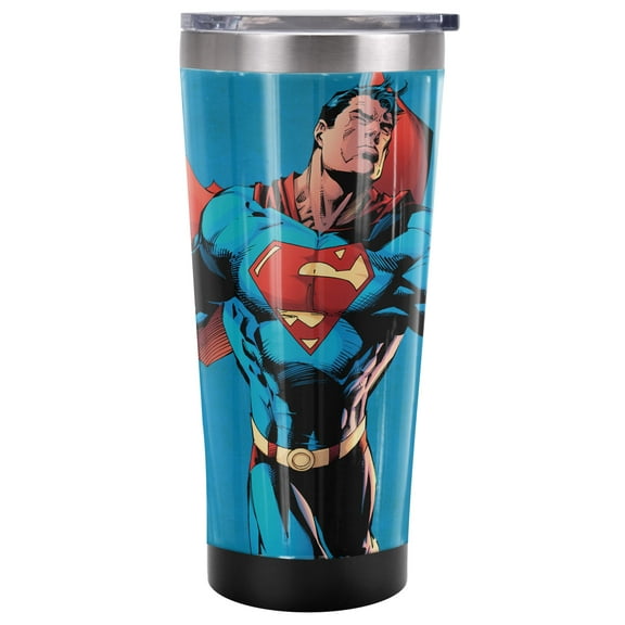Superman Official Character 20 oz Travel Tumbler, Stainless Steel, Vacuum Insulated with Leak Resistant Slide-Lock Lid