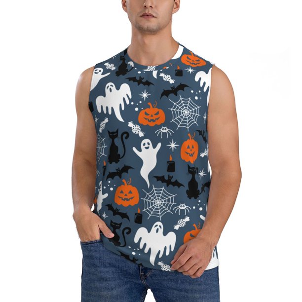 Fotbe Halloween Men's Camiseta sin Mangas Estampada para Hombres, Playera Casual para Gimnasio, Entrenamiento, Playa-Medium