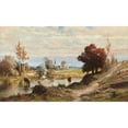 thumbnail image 2 of Carl Philipp Weber 14x10 Gold Ornate Wood Frame and Double Matted Museum Art Print Titled - Landscape with Cows Watering and Town in Background, 2 of 4