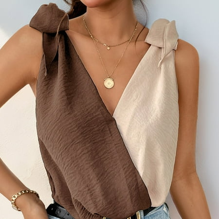 Usdian Fashionable Mainstream Women Summer Women s T-Shirts Vests Lace-Up Corset Straps Tank Top Shapewear Tee Tank Tops V-Neck Sleeveless Sports Tank Top for Streamlined Fit Summe Savings