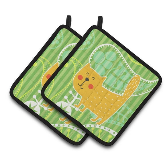 Caroline's Treasures Cat on Paisley Pair of Pot Holders