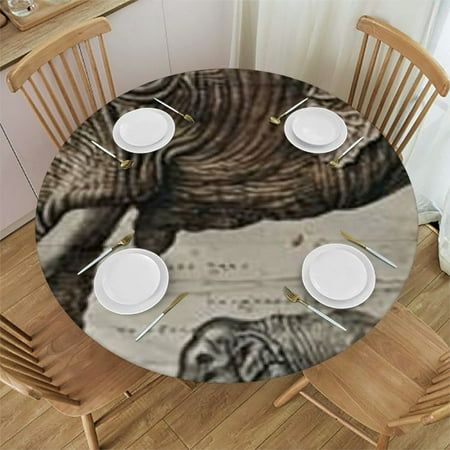 

BANET Round Table Cloth - Waterproof Spill Proof Tablecloth Soft Washable Oli-Proof Table Cloths for Party Dining Room - Elephant Blowing Sunflowers Table Cover 31 -35