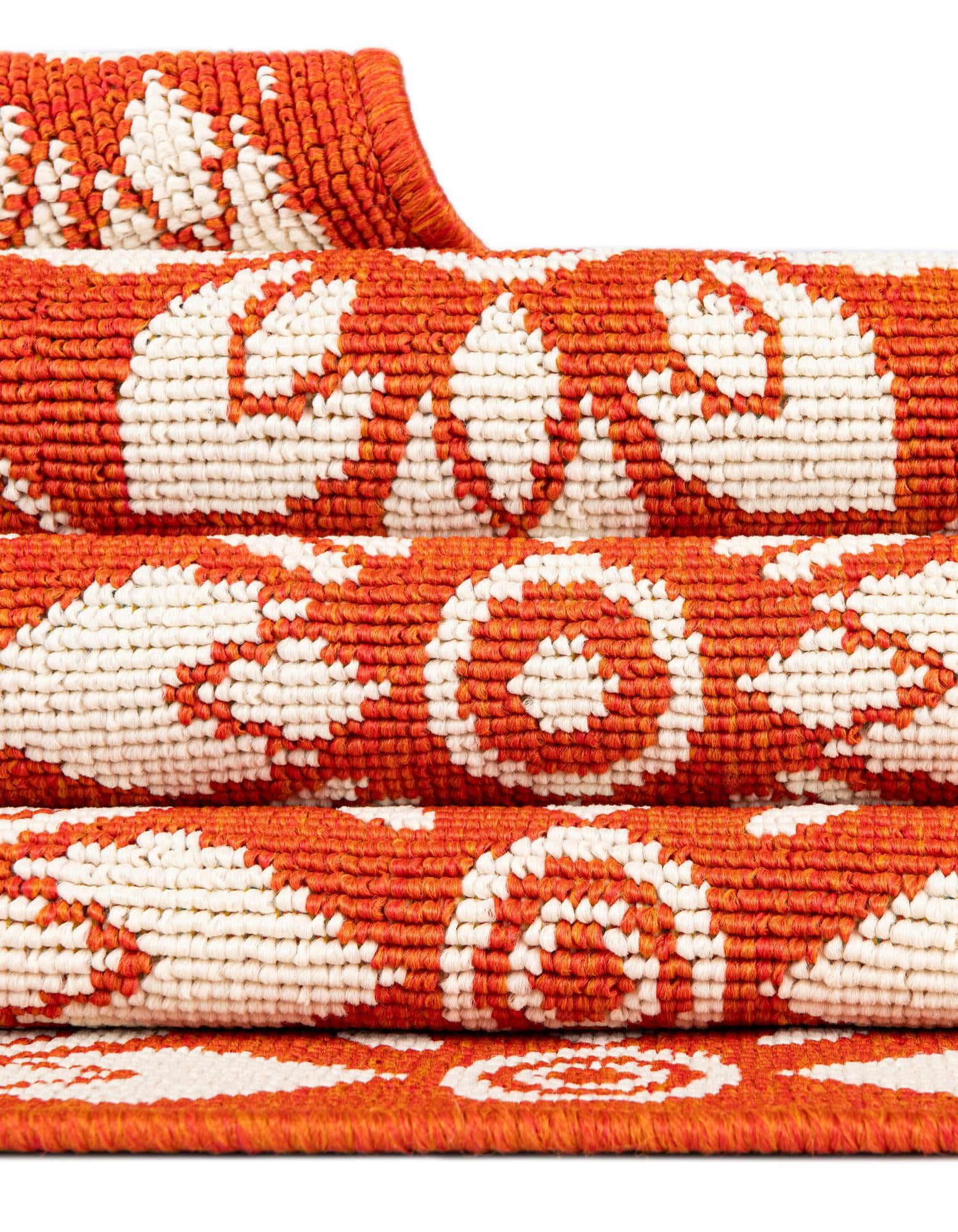 Unique Loom Outdoor Trellis Collection Area Rug - Tiles (9' x 12' Rectangle Rust Red/Ivory)
