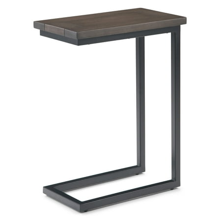 Brooklyn + Max Glenna Solid Mango Wood and Metal 18 inch Wide Industrial C Side Table in Walnut Brown, Fully