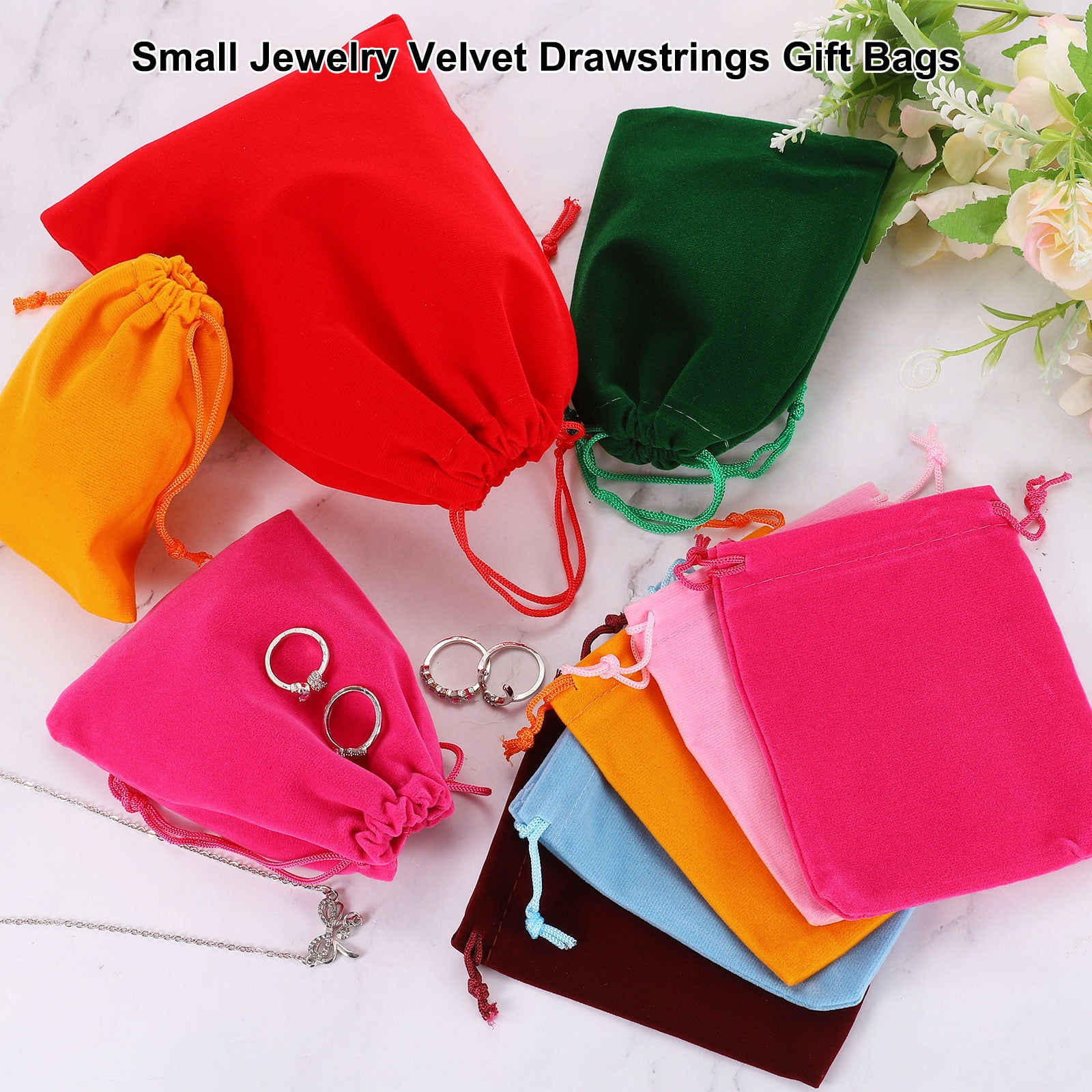 Unique Bargains Velvet Gift Bags Jewelry Drawstring Pouches for Wedding Favor 2"x2.8" Red