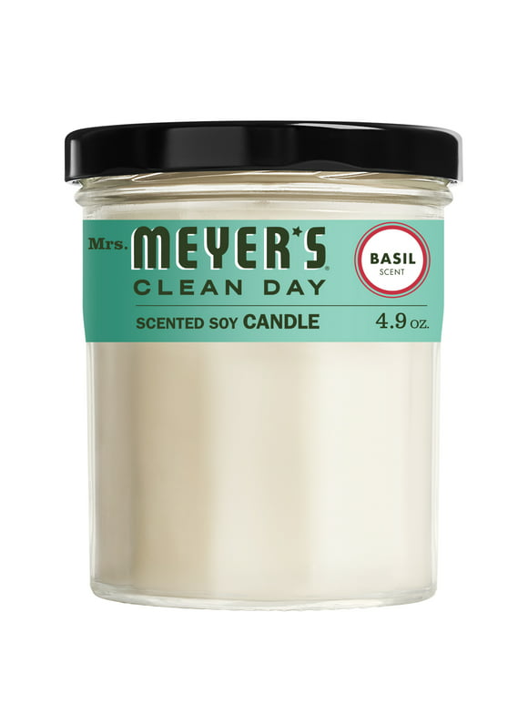 Mrs. Meyer's Clean Day Scented Soy Aromatherapy Candle, 25 Hour Burn Time, Made with Soy Wax and Essential Oils, Basil, 4.9 oz