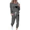 thumbnail image 2 of Puntoco Conjunto de pijama cómodo para mujer, con estampado de letras de invierno, cuello redondo, manga larga, pantalones, ropa informal para el hogar, 2 of 4