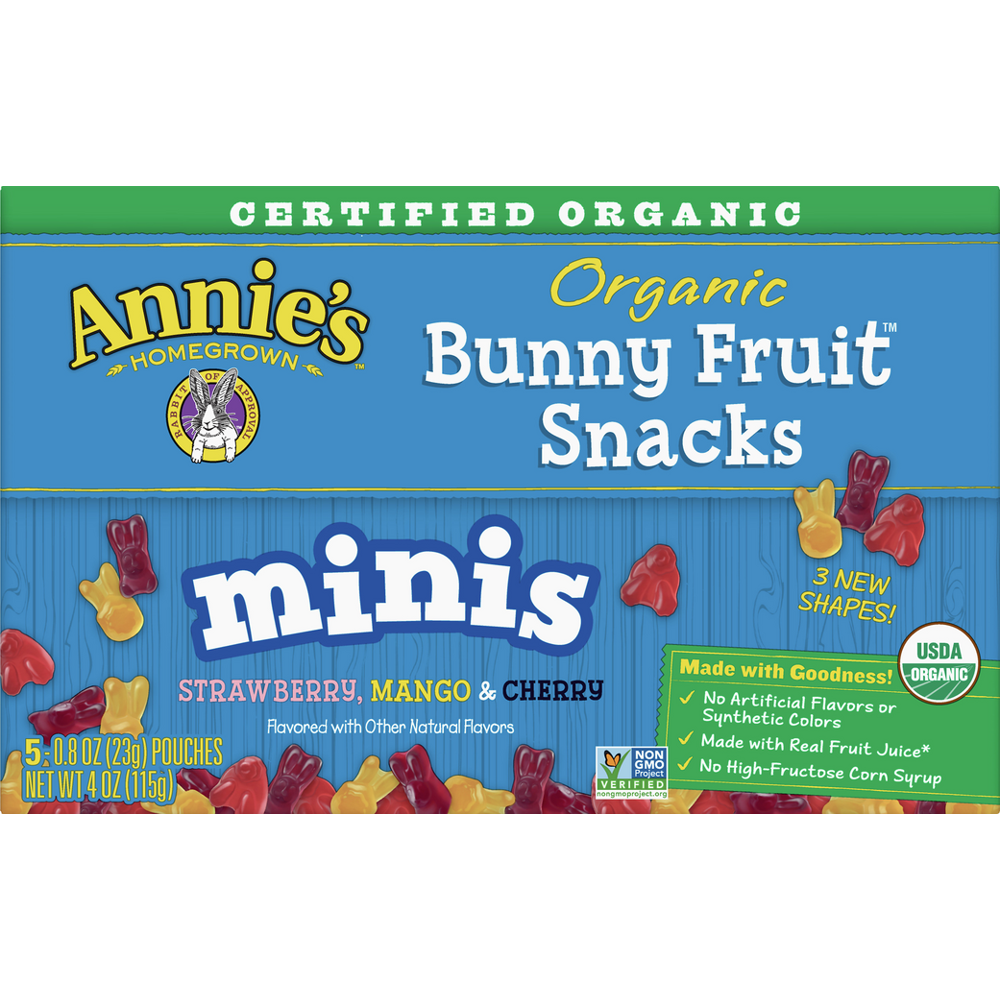 Annie's Organic Mini Bunny Fruit Snacks, Gluten Free, 5 ct, 4 oz