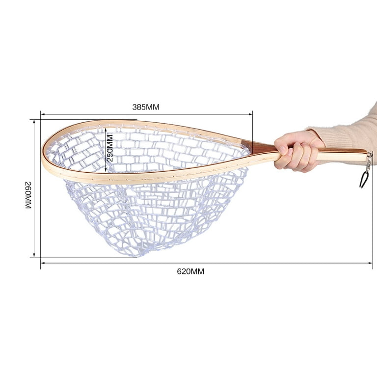 Fishing Net, Fly Fishing Net with Magnetic Release, Fish Landing Net with  Wooden Frame and Soft Rubber Mesh for Trout Fishing Catch and Release