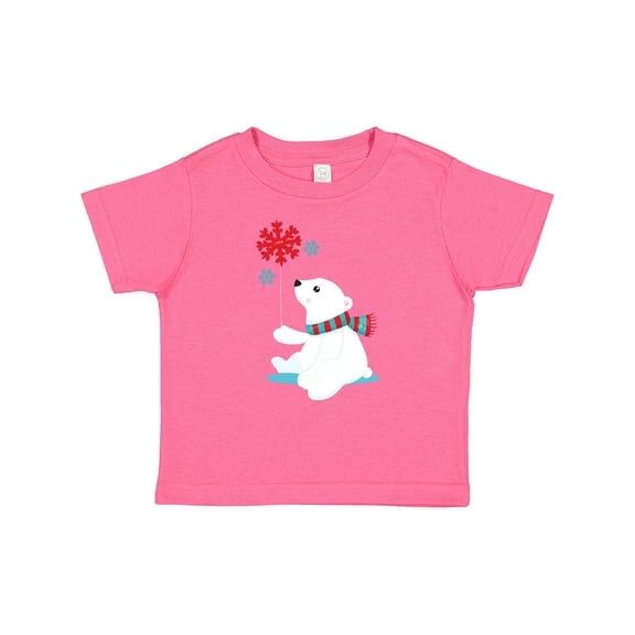 Inktastic Polar Bear With A Scarf, White Bear, Snowflakes Boys or Girls Baby T-Shirt