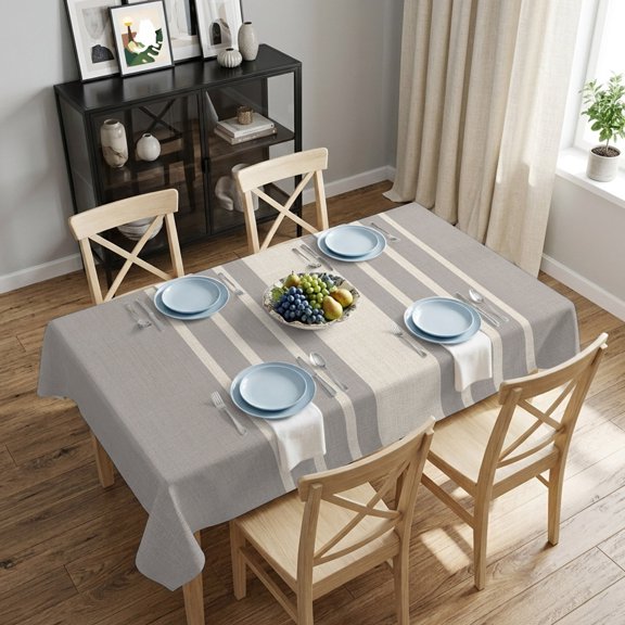 Grey Vertical Stripes Rectangle Tablecloth 60x84 Inch Classic Striped Linen Waterproof Polyester Table Cover, Washable Stain Resistant Tablecloth for Dining Table Kitchen Wedding