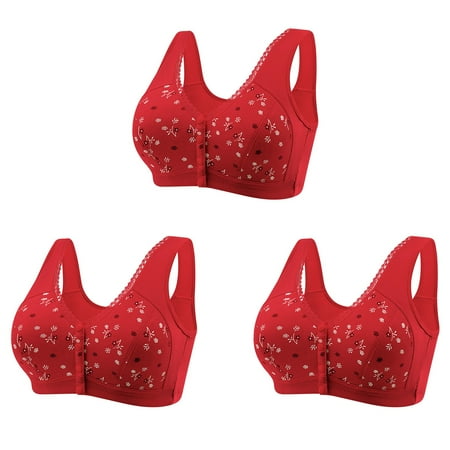 Bigersell Cotton Wireless Bra Clearance 3pc Women Front Buckle for Senior Elder Women Underwear Soft Cotton Oversized Tank Tops Without Underwire Printed Bra Balconette Bra Style F-8 Red 6XL