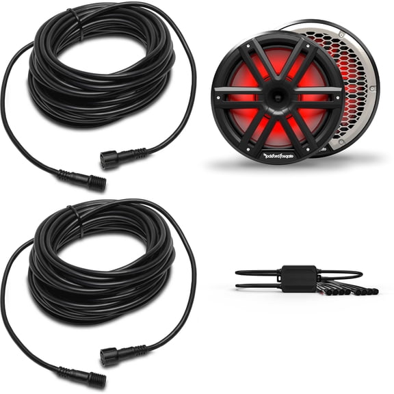 Rockford M2-10HB 10" Color Optix Marine 2-Way Horn Loaded Speakers in Black & Stainless Grilles, with PMX-RGB Color Optix Light Controller and 2 RGB-25 25 Ft Color Optix Extension Cable