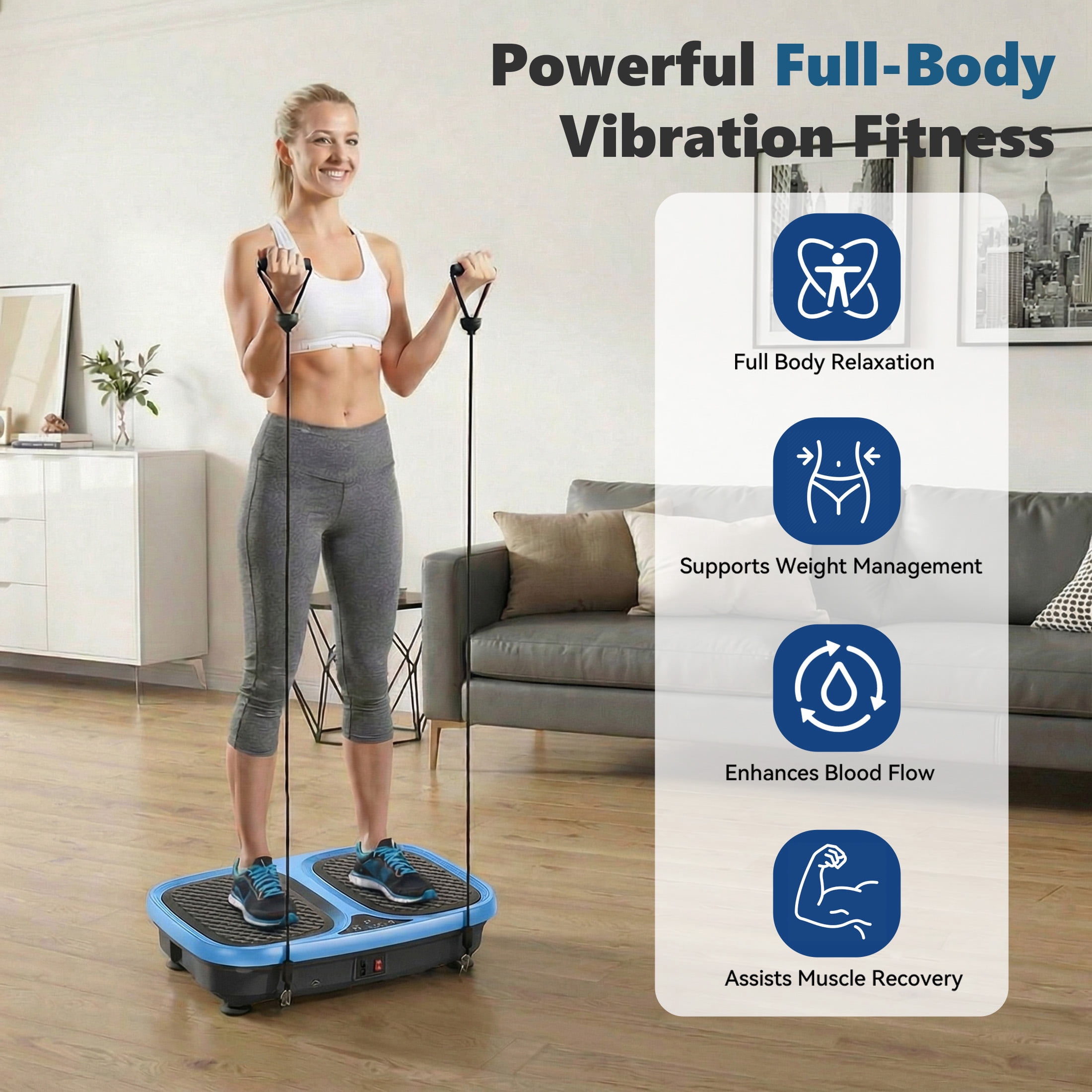 SHOUFTW Vibration Plate, Vibrating Platform Exercise Machines, Whole Body Fitness Machine for Weight Loss, Toning & Wellness for Home Gym, Blue