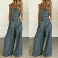 thumbnail image 2 of MSJUHEG Jumpsuits For Women Denim Jumpsuit For Women Floral Prints Straps Wide Leg With Pockets Vintage Jumpsuit Womens Jumpsuit Light Blue L, 2 of 5