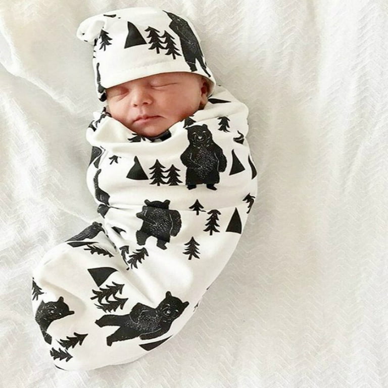 Boy swaddle discount and hat set