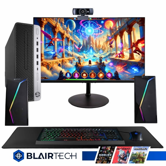 Restored HP 600G4 PC Gaming Computer Bundle - 24" Periphio Gaming Monitor - Periphio RGB Keyboard, Speakers, & Mouse - 2K Webcam (Refurbished)