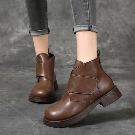 

Njoeus Tall Womens Boots Women Tall Boots Women s Fashion Boots Retro Chunky Heel Middle Heel Round-Toe Solid Color Boots