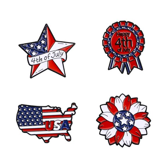 LHNFT 4Pcs Independence Day Badge Pins Brooch for Men Women 4th of July White Blue Red USA American Flag Lapel Pins American Star Pins Patriotic Brooch Jewelry